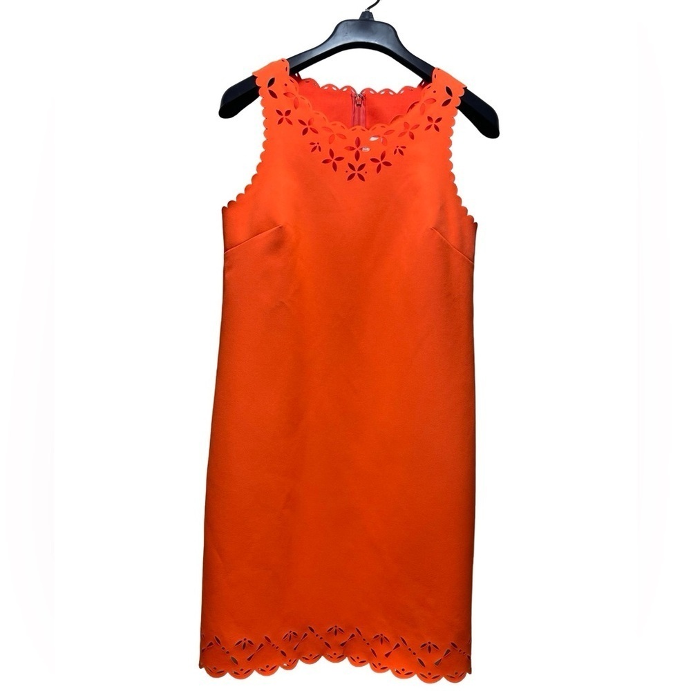 J. Crew Laser Cut Sleeveless Stretch Scalloped Hem Dress Bright Orange Size 4